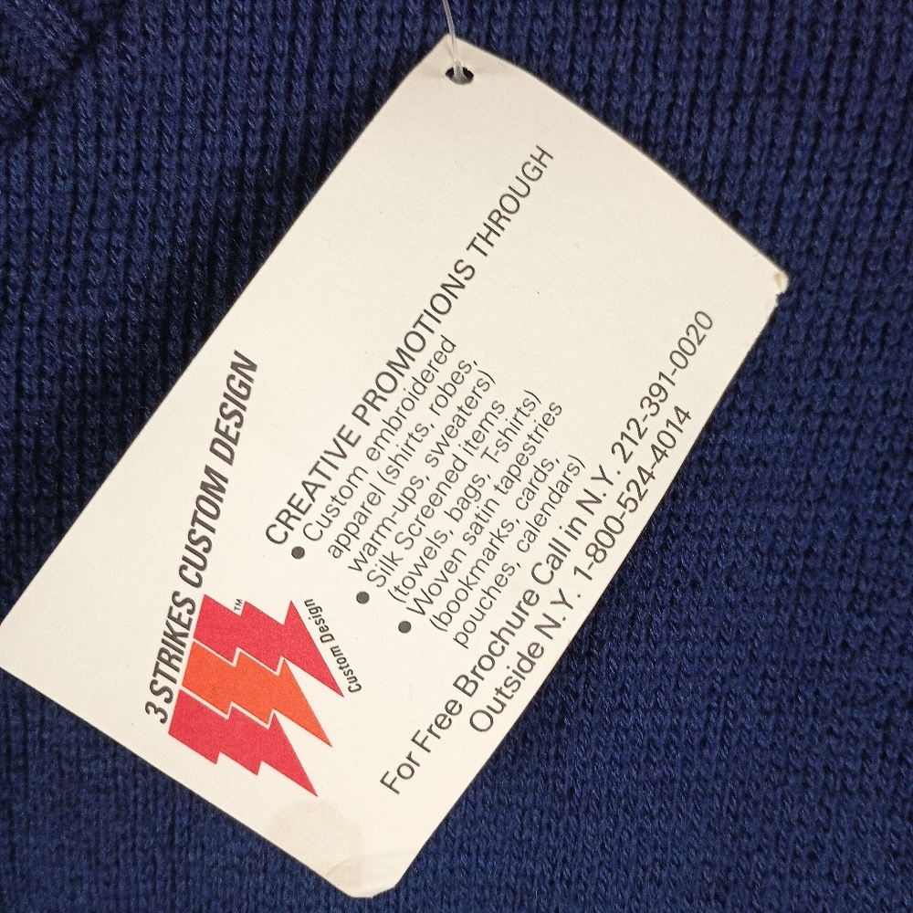 VINTAGE w/tag 1980's Extremely Rare Navy yellow Sony Tape knitted Sweater Size S - Picture 4 of 14